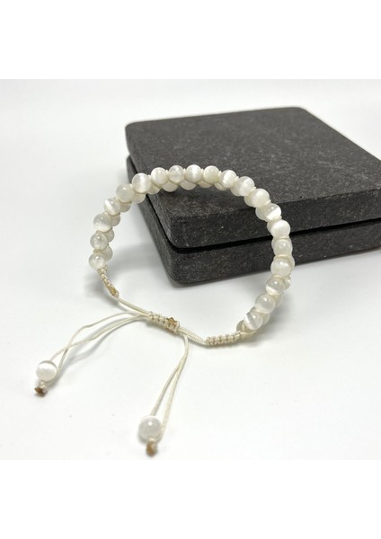 Sertifikalı Selenit Çift Sıra Doğal Taş Makrome Bileklik Ayarlanabilir Ölçü modelleri