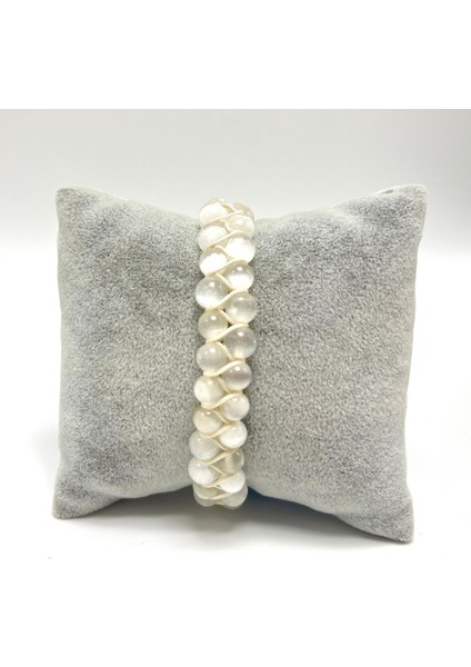 Sertifikalı Selenit Çift Sıra Doğal Taş Makrome Bileklik Ayarlanabilir Ölçü