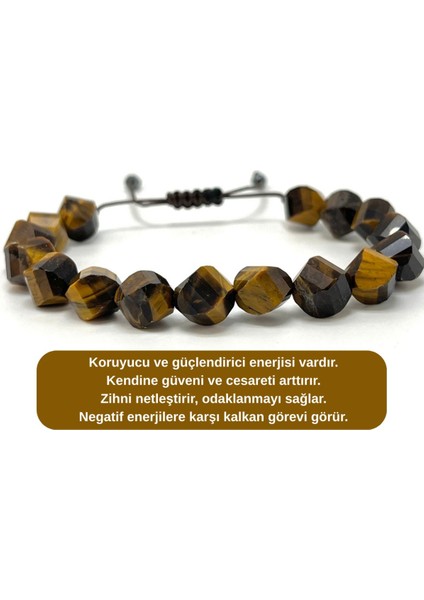 Sertifikalı Kaplan Gözü Hexonal Kesim Makrome Doğal Taş Bileklik 8mm indirimleri