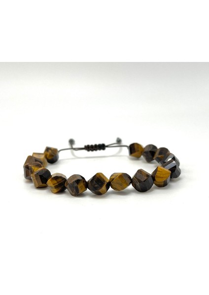 Sertifikalı Kaplan Gözü Hexonal Kesim Makrome Doğal Taş Bileklik 8mm