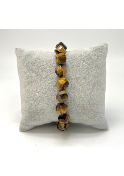 Sertifikalı Kaplan Gözü Hexonal Kesim Makrome Doğal Taş Bileklik 8mm