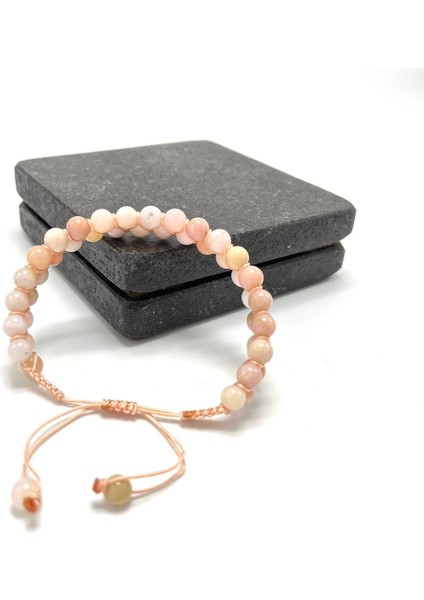 Sertifikalı Pembe Opal Çift Sıra Doğal Taş Makrome Bileklik Ayarlanabilir Ölçü modelleri