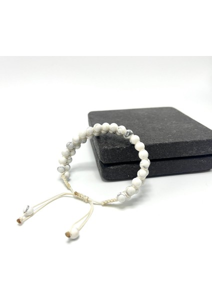 Sertifikalı Havlit Çift Sıra Doğal Taş Makrome Bileklik Ayarlanabilir Ölçü