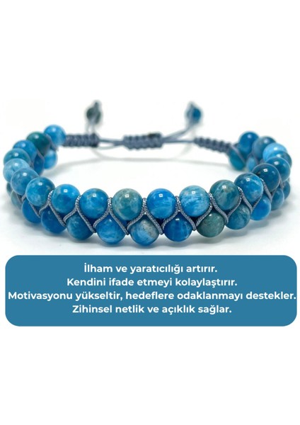 Sertifikalı Apatit Çift Sıra Doğal Taş Makrome Bileklik Ayarlanabilir Ölçü