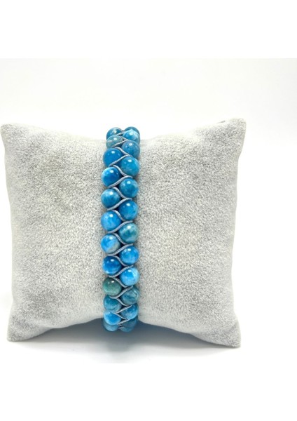 Sertifikalı Apatit Çift Sıra Doğal Taş Makrome Bileklik Ayarlanabilir Ölçü