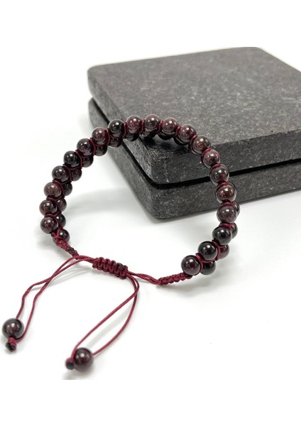 Sertifikalı Granat Lal Çift Sıra Doğal Taş Makrome Bileklik Ayarlanabilir Ölçü modelleri