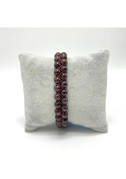 Sertifikalı Granat Lal Çift Sıra Doğal Taş Makrome Bileklik Ayarlanabilir Ölçü fırsatları