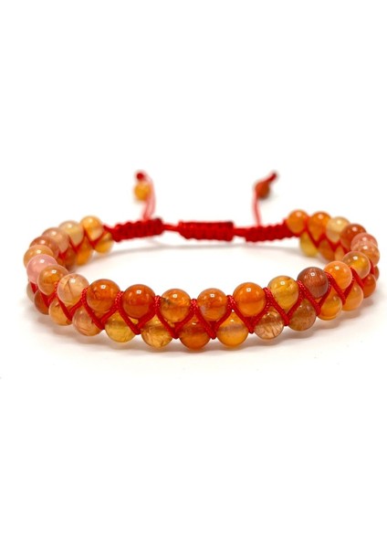 Sertifikalı Karnelyan Akik Çift Sıra Doğal Taş Makrome Bileklik Ayarlanabilir Ölçü fiyatları