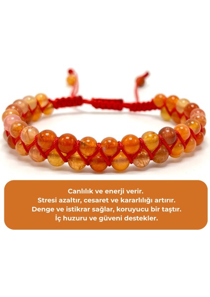Sertifikalı Karnelyan Akik Çift Sıra Doğal Taş Makrome Bileklik Ayarlanabilir Ölçü indirimleri