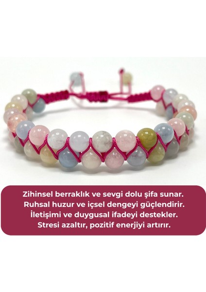 Sertifikalı Helkum Çift Sıra Doğal Taş Makrome Bileklik Ayarlanabilir Ölçü