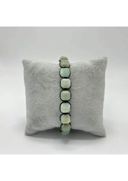 Sertifikalı Amazonit Küp Kesim Makrome Doğal Taş Bileklik 8 mm modelleri