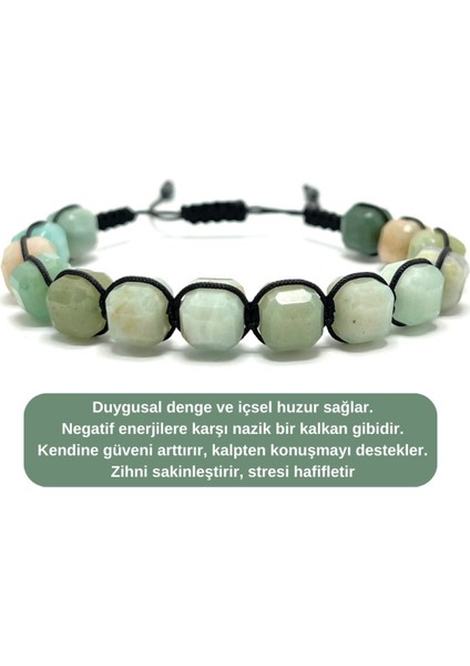 Sertifikalı Amazonit Küp Kesim Makrome Doğal Taş Bileklik 8 mm indirimleri