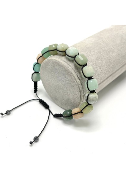 Sertifikalı Amazonit Küp Kesim Makrome Doğal Taş Bileklik 8 mm