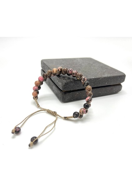 Sertifikalı Rodanit Çift Sıra Doğal Taş Makrome Bileklik Ayarlanabilir Ölçü modelleri