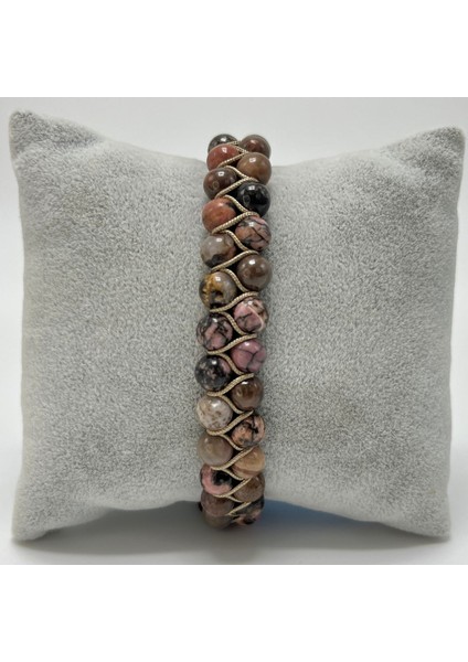 Sertifikalı Rodanit Çift Sıra Doğal Taş Makrome Bileklik Ayarlanabilir Ölçü