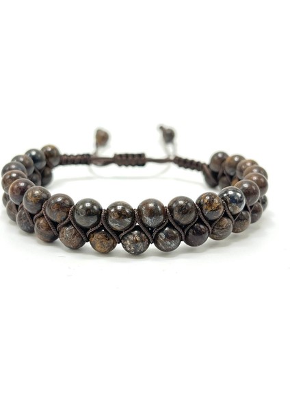 Sertifikalı Bronzit 6mm Çift Sıra Doğal Taş Makrome Bileklik Ayarlanabilir Ölçü fiyatları