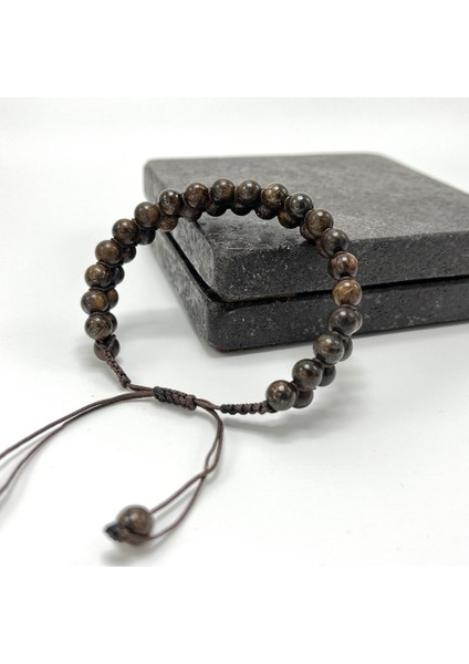 Sertifikalı Bronzit 6mm Çift Sıra Doğal Taş Makrome Bileklik Ayarlanabilir Ölçü modelleri