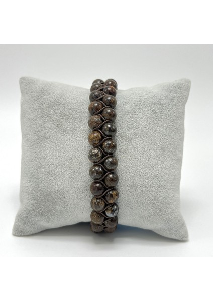 Sertifikalı Bronzit 6mm Çift Sıra Doğal Taş Makrome Bileklik Ayarlanabilir Ölçü fırsatları