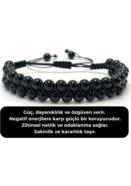 Sertifikalı Oniks Çift Sıra Doğal Taş Makrome Bileklik Ayarlanabilir Ölçü indirimleri