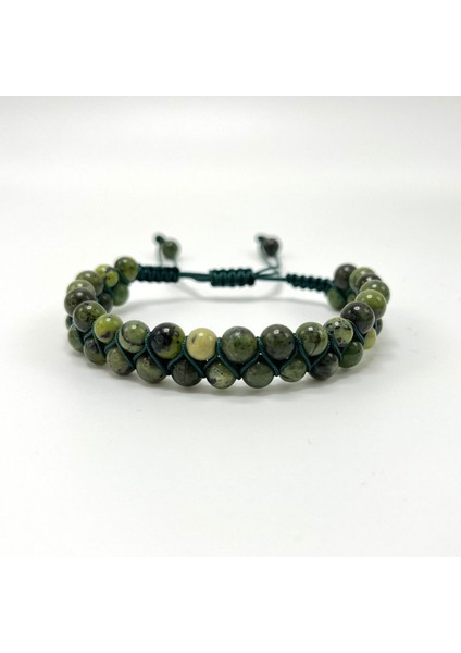 Sertifikalı Yeşim Doğal Taş 6mm Çift Sıra Doğal Taş Makrome Bileklik Ayarlanabilir Ölçü fiyatları