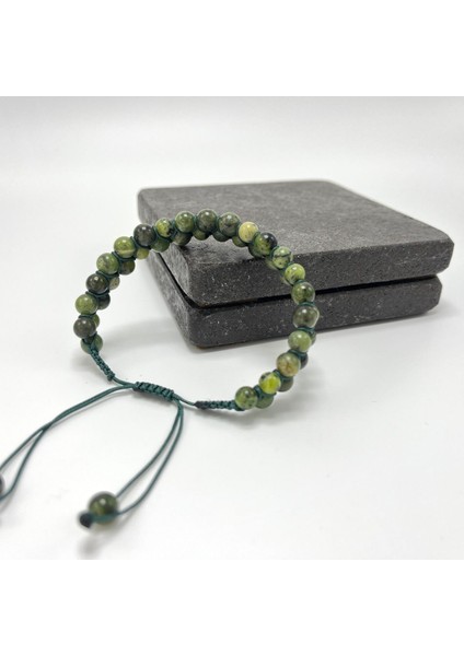 Sertifikalı Yeşim Doğal Taş 6mm Çift Sıra Doğal Taş Makrome Bileklik Ayarlanabilir Ölçü modelleri