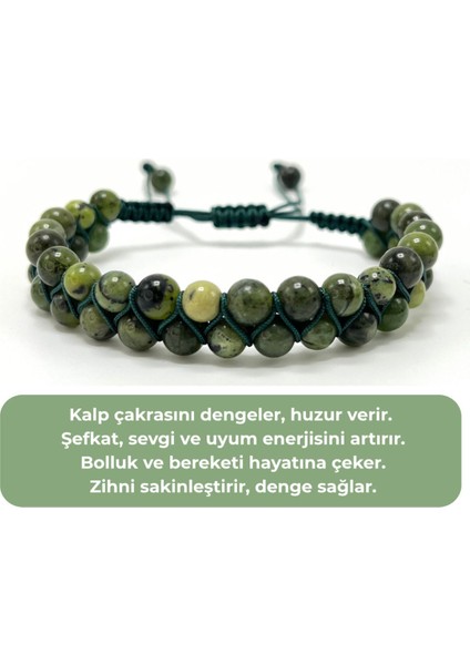 Sertifikalı Yeşim Doğal Taş 6mm Çift Sıra Doğal Taş Makrome Bileklik Ayarlanabilir Ölçü indirimleri