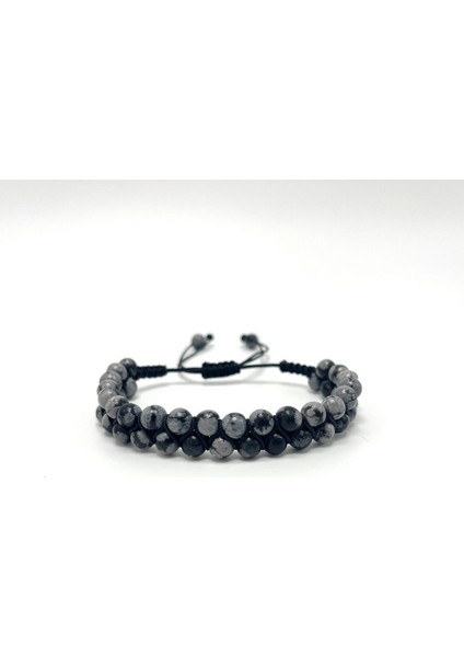 Sertifikalı Karlı Obsidyen Çift Sıra Doğal Taş Makrome Bileklik Ayarlanabilir Ölçü fiyatları