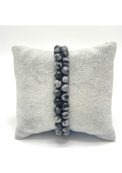 Sertifikalı Karlı Obsidyen Çift Sıra Doğal Taş Makrome Bileklik Ayarlanabilir Ölçü fırsatları