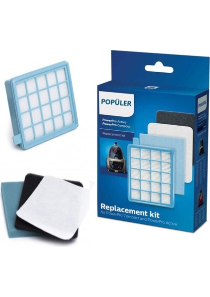 Beyaz Powerpro Compact FC9323/07 Hepa Filtre Seti, Yüksek Performanslı ve Dayanıklı