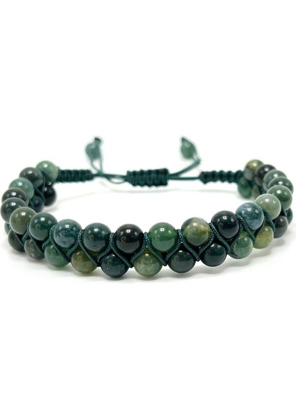 Sertifikalı Yosunlu Akik Çift Sıra Doğal Taş Makrome Bileklik Ayarlanabilir Ölçü fiyatları