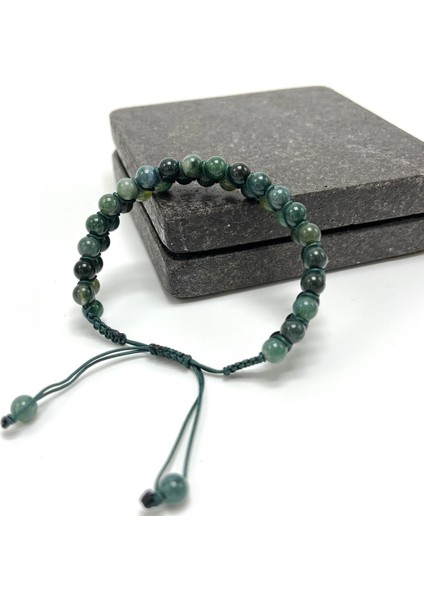 Sertifikalı Yosunlu Akik Çift Sıra Doğal Taş Makrome Bileklik Ayarlanabilir Ölçü modelleri