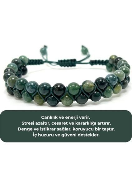 Sertifikalı Yosunlu Akik Çift Sıra Doğal Taş Makrome Bileklik Ayarlanabilir Ölçü indirimleri