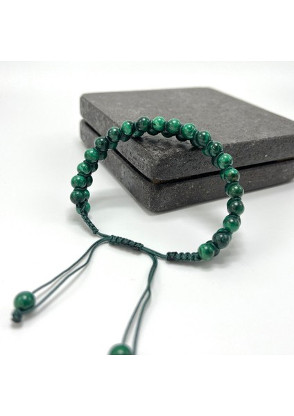 Sertifikalı Malakit Çift Sıra Doğal Taş Makrome Bileklik Ayarlanabilir Ölçü modelleri