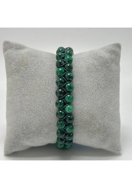 Sertifikalı Malakit Çift Sıra Doğal Taş Makrome Bileklik Ayarlanabilir Ölçü fırsatları