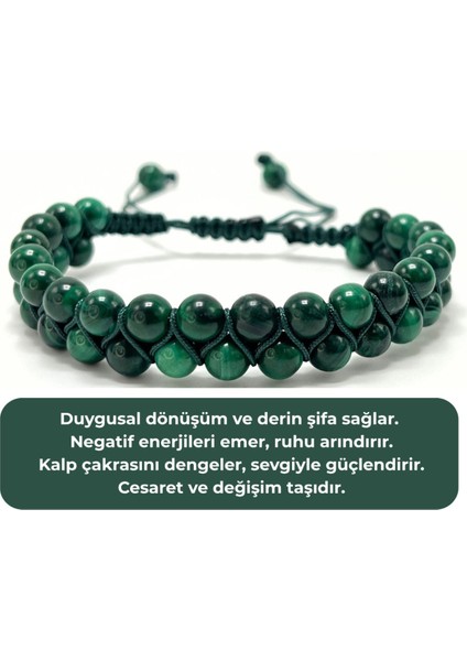 Sertifikalı Malakit Çift Sıra Doğal Taş Makrome Bileklik Ayarlanabilir Ölçü indirimleri