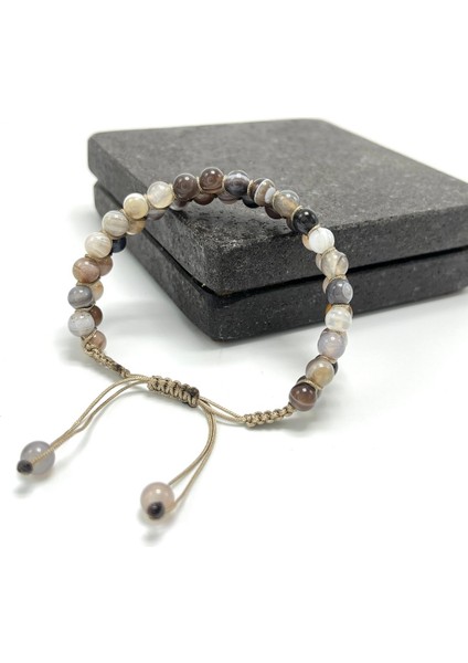 Sertifikalı Bostwana Akik Çift Sıra Doğal Taş Makrome Bileklik Ayarlanabilir Ölçü modelleri