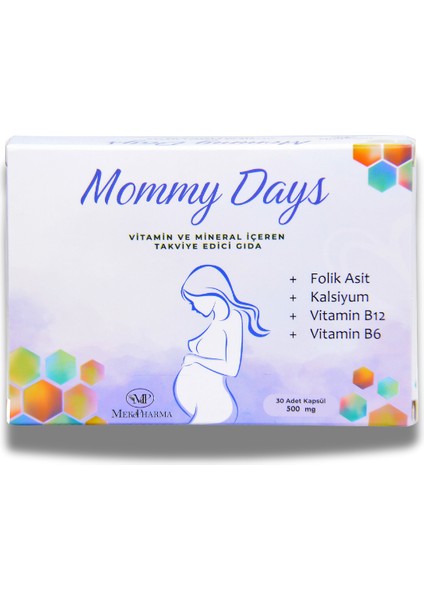 Mommy Days Hamilelik Dönemi Vitamin ve Mineral Takviyesi – Folik Asit, Kalsiyum, B12, B6 – 30 Kapsül