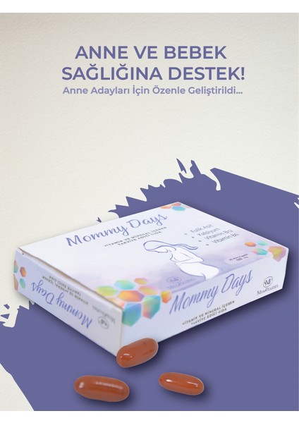 Mommy Days Hamilelik Dönemi Vitamin ve Mineral Takviyesi – Folik Asit, Kalsiyum, B12, B6 – 30 Kapsül indirimleri