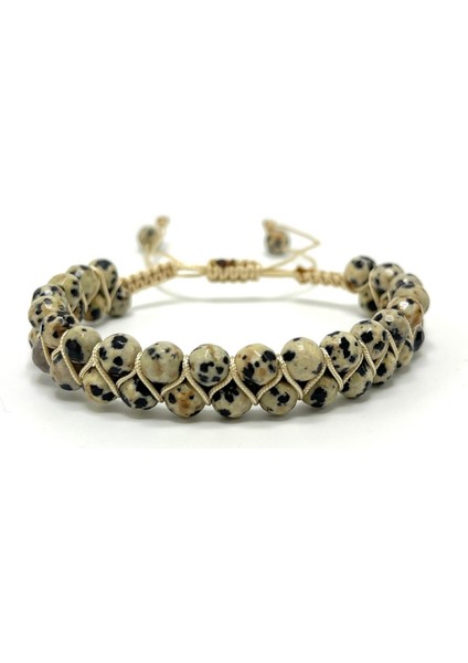 Sertifikalı Dalmaçyalı Jasper Çift Sıra Doğal Taş Makrome Bileklik Ayarlanabilir Ölçü fiyatları