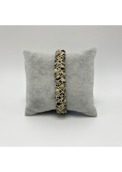 Sertifikalı Dalmaçyalı Jasper Çift Sıra Doğal Taş Makrome Bileklik Ayarlanabilir Ölçü fırsatları