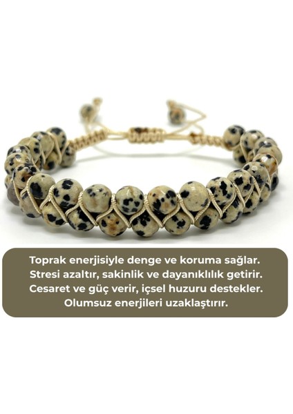 Sertifikalı Dalmaçyalı Jasper Çift Sıra Doğal Taş Makrome Bileklik Ayarlanabilir Ölçü indirimleri