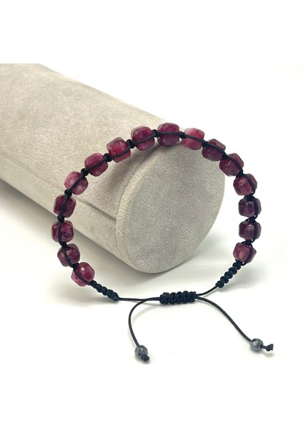 Sertifikalı Yakut Küp Kesim Makrome Doğal Taş Bileklik 6mm fiyatları