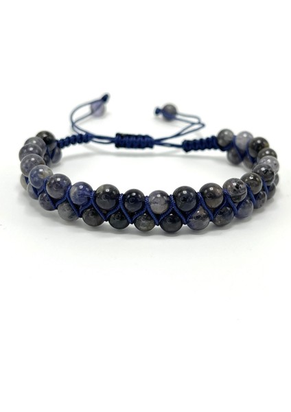 Sertifikalı Iyolit Çift Sıra Doğal Taş Makrome Bileklik Ayarlanabilir Ölçü fiyatları