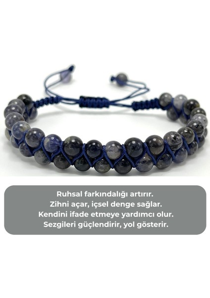 Sertifikalı Iyolit Çift Sıra Doğal Taş Makrome Bileklik Ayarlanabilir Ölçü indirimleri