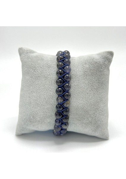 Sertifikalı Iyolit Çift Sıra Doğal Taş Makrome Bileklik Ayarlanabilir Ölçü