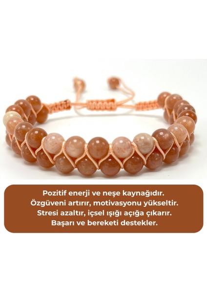 Sertifikalı Güneş Taşı Çift Sıra Doğal Taş Makrome Bileklik Ayarlanabilir Ölçü