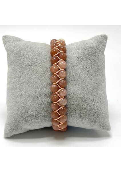 Sertifikalı Güneş Taşı Çift Sıra Doğal Taş Makrome Bileklik Ayarlanabilir Ölçü