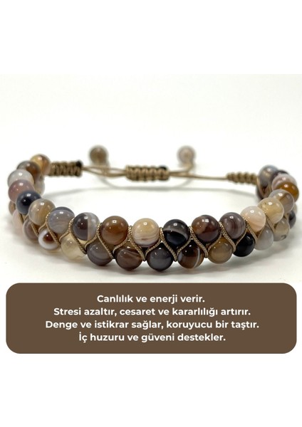 Sertifikalı Bostwana Akik Çift Sıra Doğal Taş Makrome Bileklik Ayarlanabilir Ölçü indirimleri