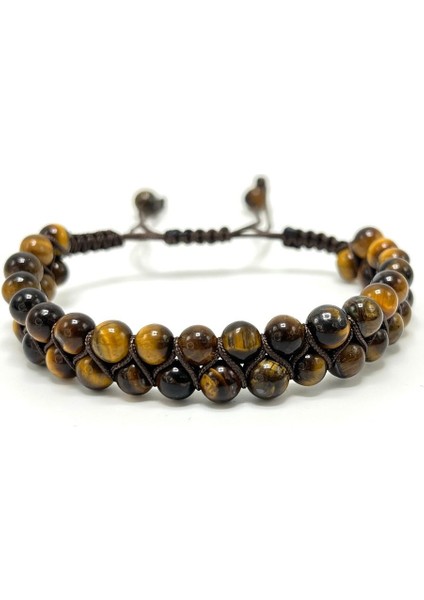 Sertifikalı Kaplan Gözü Çift Sıra Doğal Taş Makrome Bileklik Ayarlanabilir Ölçü fiyatları