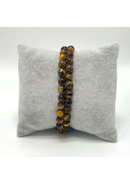 Sertifikalı Kaplan Gözü Çift Sıra Doğal Taş Makrome Bileklik Ayarlanabilir Ölçü fırsatları